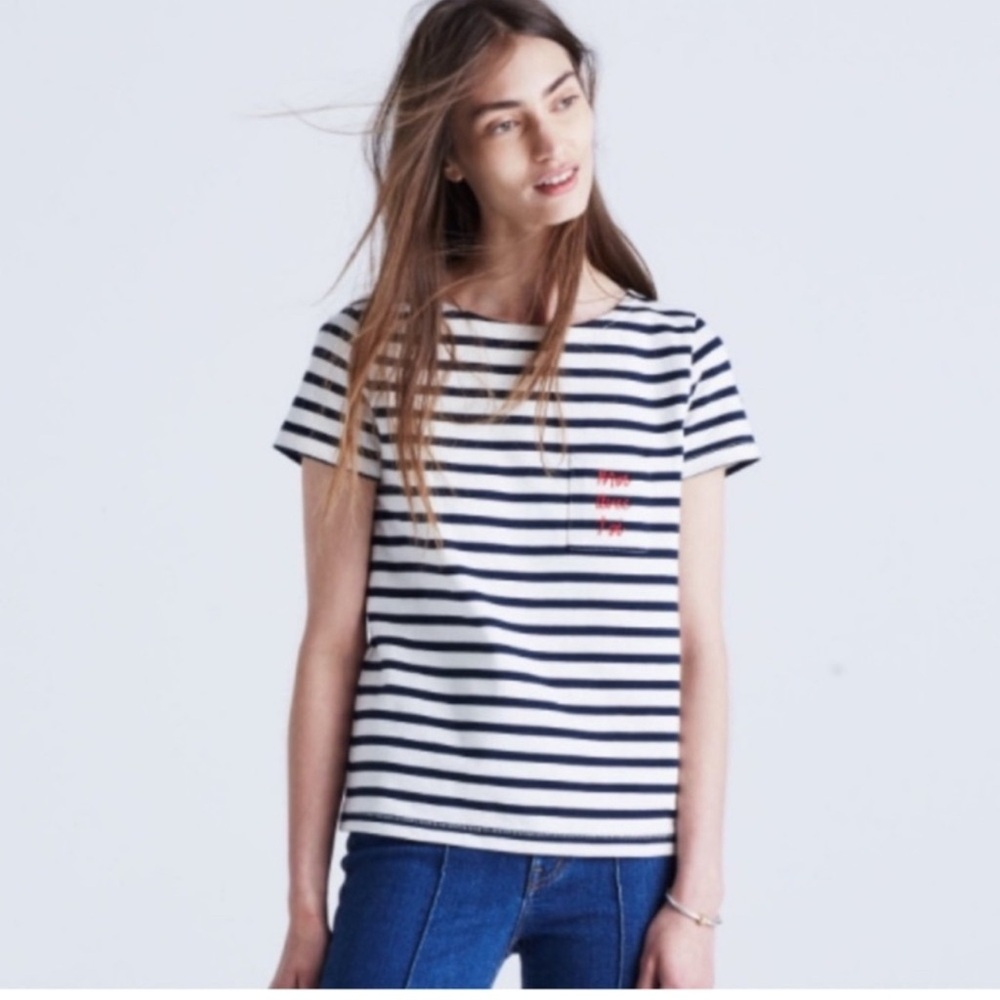 Madewell et Sézane Toi Avec Moi Short Sleeve Shirt Striped Black and White